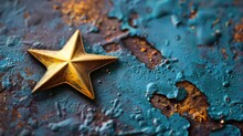 A Shiny Gold Star Placed On A Weathered Rusty Surface. Ideal For Industrial Or Abstract Concepts