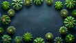 Green cacti against a dark slate background.