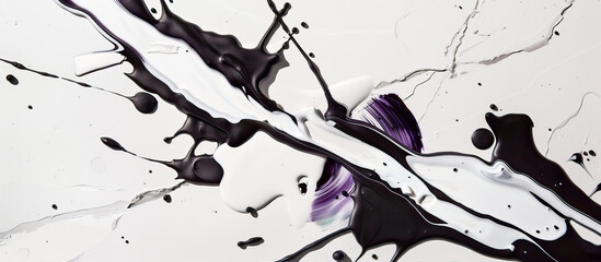 Wall Mural - Splashes of black and purple paint on a white background.
