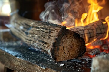 Sticker - Cozy fireplace with burning fire, perfect for winter season decorations