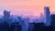 Cityscape transitions to twilight, indigo and mauve painting a calm as the bustle fades.