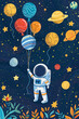 Astronaut in space with balloons