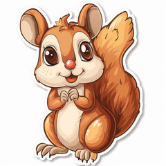 Wall Mural - sticker cartoon of Squirrel, white background (Generative Ai)