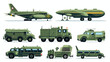 Military transport set. Airforce jet submarine heli
