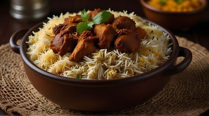 Mutton biryani Chicken biryani Spicy Indian Malabar biryani Hyderabadi biryani, Dum Biriyani pulao.generative.ai