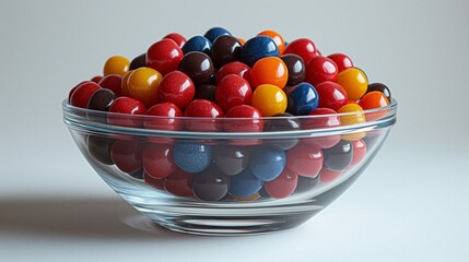 Sticker - big glass bowl with colorful candies on the white background