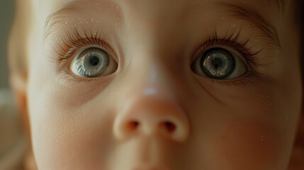 Wall Mural - Close up of a child's face with striking blue eyes. Perfect for family and parenting themes