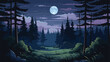 Night in the pine forest moonlit moonlight grass an