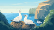 Northern gannet nesting colony 2d flat cartoon vact