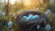 A bird nest with four blue eggs. Perfect for nature or spring-themed designs