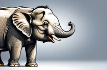 Drawn Baby Elephant On Grey Background Banner With Space For Text