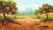 Orchard with aplles on the soil path as closeup 2d