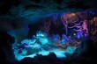 **A mystical cave aglow with bioluminescent fungi, where a magnificent dragon rests peacefully amidst the shimmering lights