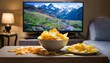 Generated image of chips in front of tv