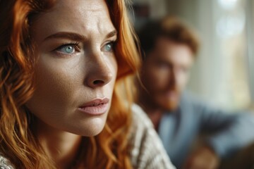 Sticker - A close up shot of a woman with striking red hair, perfect for beauty or fashion concepts