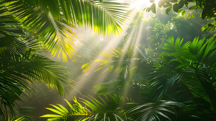 Wall Mural - Sunlight Filtering Through Palm Tree Leaves