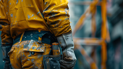 Sticker - Close-up of the construction worker's hand holding a tool belt