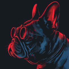 Wall Mural - Black and red neon french bulldog print