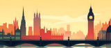 Fototapeta Big Ben - Drawing with London at sunrise.  Cartoon illustration with Big Ben.