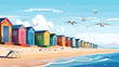 Quaint seaside village with colorful beach huts and