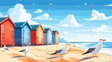 Quaint Seaside Village With Colorful Beach Huts And