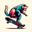 Dynamic Cat on Skateboard Retro Style Illustration