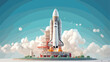Rocket launch pad 3D illustration 2d flat cartoon v