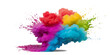 Colorful smoke rainbow painted holi fog festival background. Colorful rainbow paint color smoke cloud explosion isolated on transparent background.
