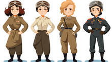 Russian Female Pilots Of WWII 2d Flat Cartoon Vacto
