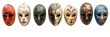 Isolated Set of Old Carnival Masks