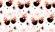 Cherry pattern y2k style. Cherry with burn fire flame background.Tattoo 2000s style print design. Black and red vector illustration