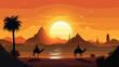 Shilouette desert view and camels flat design vector