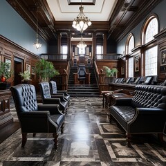 Wall Mural - A Realistic and Detailed Interior of a Courtroom
