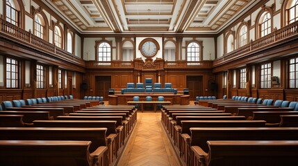 Wall Mural - A Realistic and Detailed Interior of a Courtroom