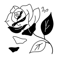 Wall Mural - Beautiful designed doodle icon of perennial rose 