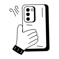 Sticker - Easy to edit doodle icon of holding a smart device 