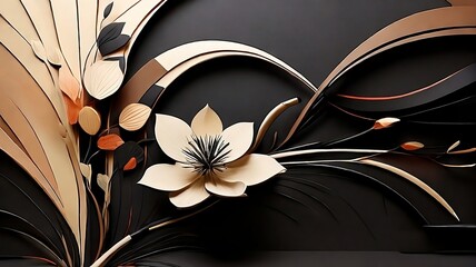 Wall Mural - Abstract background, Ikebana art style, brown and black colors.