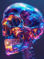 Contemporary Neon Skull Illustration with Detailed Anatomy