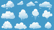 Steam clouds set. White cartoon sky and steam cloud