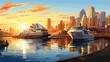 Sunrise view of Darling Harbour a busy modern neigh
