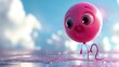 A whimsical balloon with an adorable face, complete with large, innocent eyes and a cheerful smile, drifting peacefully through the boundless azure sky.