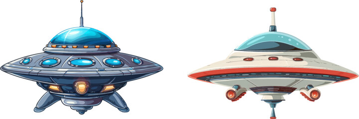 Aufkleber - UFO vector concept. Spaceship travel, sci-fi