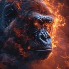 Wall Mural - a gorilla in flames with yellow eyes