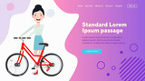 Fototapeta Abstrakcje - Young woman with bicycle flat vector illustartion. Happy Asian girl riding bike. Cycling, sport, transport concept for web design, banner or landing page