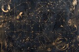Fototapeta  - Starry Celestial Map with Zodiac Signs