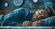 Person sleeping through an alarm clock, oblivious to time