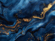 Liquid Swirls in Beautiful Navy Blue colors, with Gold Powder. Luxurious Design Wallpaper 