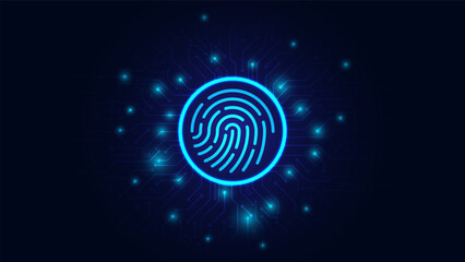 Leinwandbilder - Fingerprint scanning on circuit board. secure system concept with a fingerprint. Cyber security technology concept abstract background futuristic Hi-tech style. Vector and Illustration.