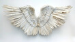The wings of a white bird are shown in detail, with the feathers