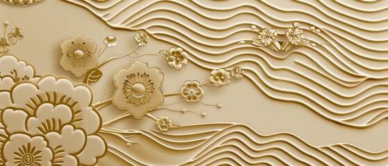 Canvas Print - Seamless modern background in traditional flower graphic style for backdrops, templates, cover pages, fabrics and textiles. Chinese gold background.